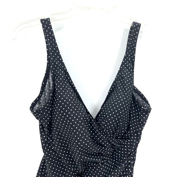 Miraclesuit Black White Polka Dot Tummy Control Slimming One Piece Swim Suit - Picture 3 of 7
